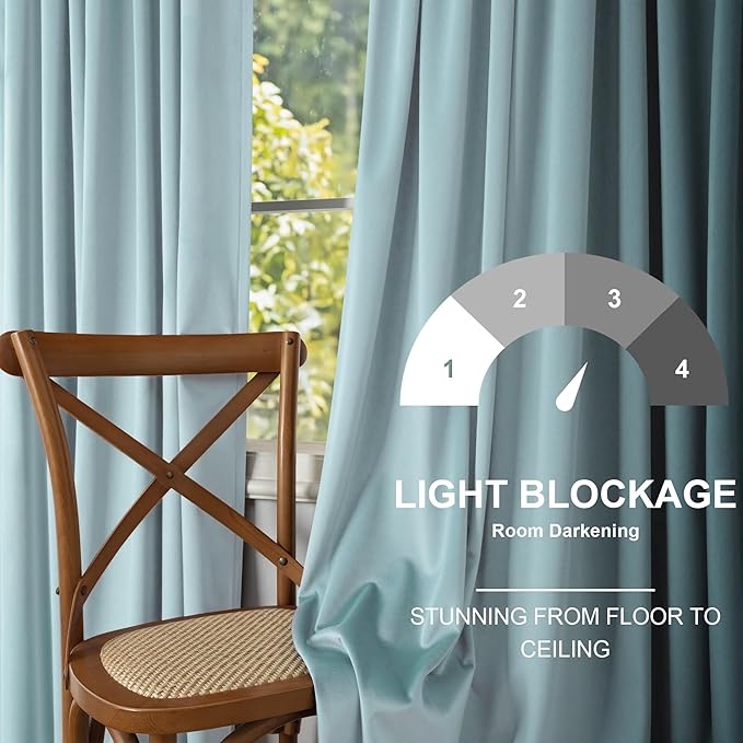 Light Blue Velvet Room Darkening Curtains 96 Inches Long for Living Room Bedroom Pale Blue Sky Noise Reducing Light Blocking Black Out Thermal Insulated Summer Heat Privacy Drapes 2 Panels Back Tab
