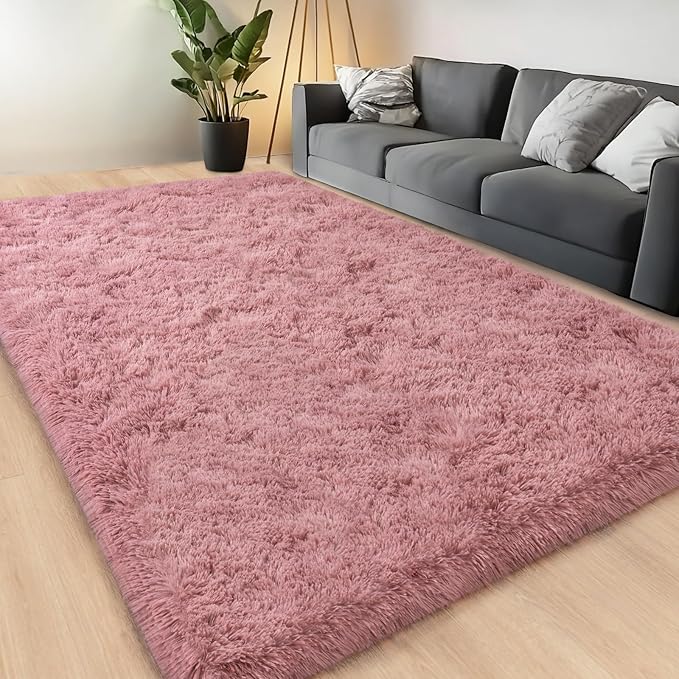 Large Area Rugs for Living Room Bedroom 8x10 Blush Fluffy Shag Rugs | Ultra Soft Shaggy Plush Fuzzy Modern Indoor Throw Floor Carpet for Kids Girls Boys Dorm Nursery Home Decor Aesthetic