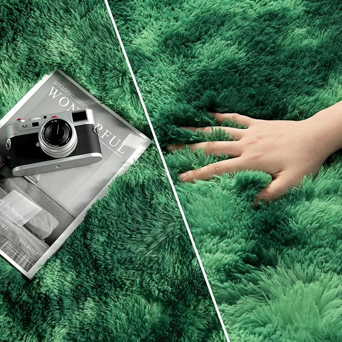 Deerhoo Shag Area Rug, 4 X 6 Tie-Dyed Plush Fuzzy Rugs for Living Room, Ultra Soft Fluffy Furry Rug for Bedroom, Indoor Carpet Nursery Rugs for Kids Room Home Decor, Tie-Dyed Emerald Green