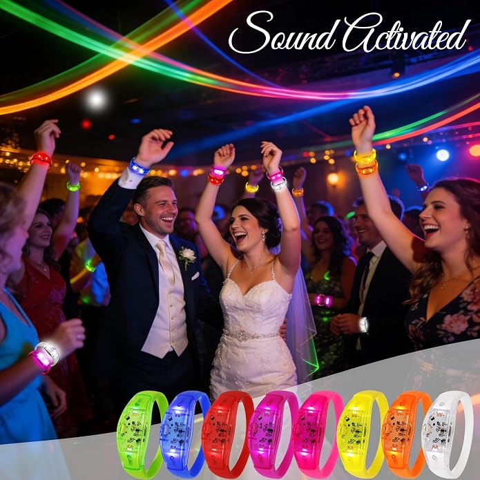 150 Pcs LED Glow Bracelets Sound Activated Light Up Bracelets for Adults Glow in the Dark Party Supplies Birthday Party Favors for Christmas, Halloween, Rave, New Year, Concert
