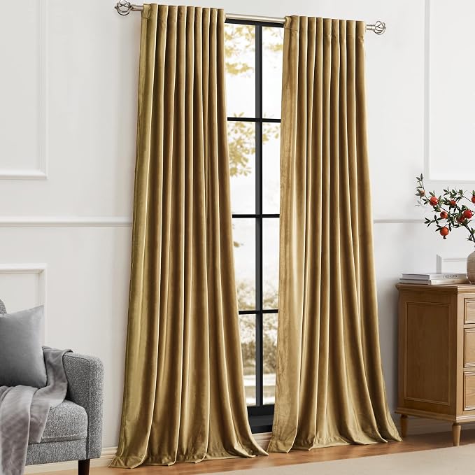 Gold Velvet Curtains 72 inch Long for Living Room,Luxury 2 Panels Room Darkening Rod Pocket Back Tab Curtain Elegant Thermal Insulated Heavy Soft Soundproof Decorative Window Drapes for Bedroom