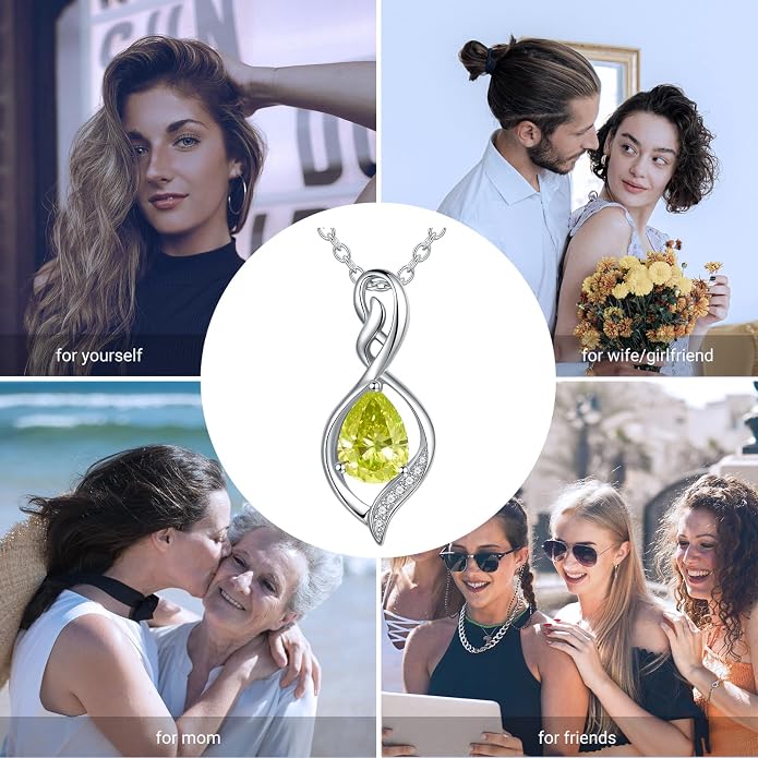 Infinity Birthstone Necklace for Women 925 Sterling Silver Dainty Infinity Pendant Jewelry Birthday Mothers Day Gifts for Mom Women Wife