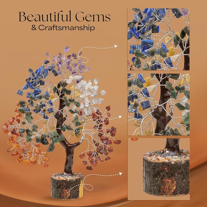 Seven Chakra Natural Stone Money Tree | Tree of Life | Energy Healing Stones | Feng Shui Bonsai | Reiki Crystal Healing | Good Luck | Chakra Tree | Spiritual | Crystal Gifts | Office Home Decor