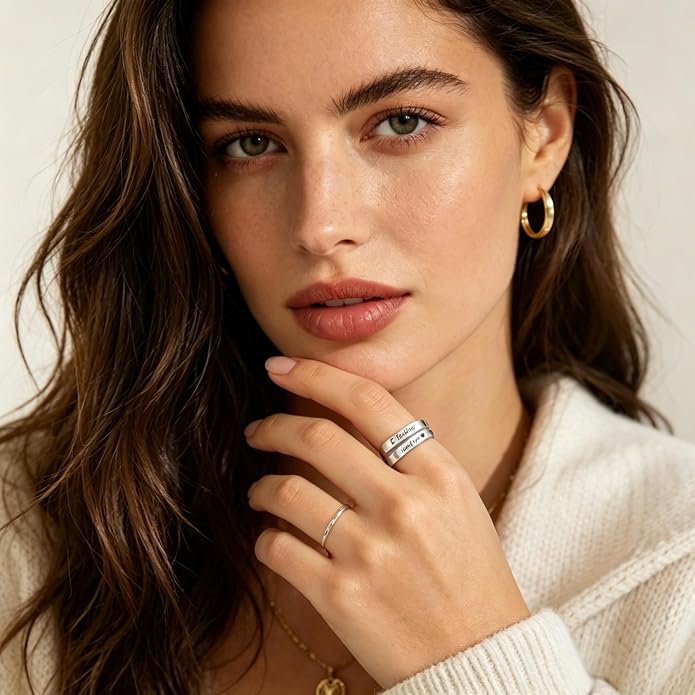 I Fcking Love You Ring, Stainless Steel Engraved Inspirational Words Heart Open Adults Women Vintage Promise Rings Lover Wife Jewelry
