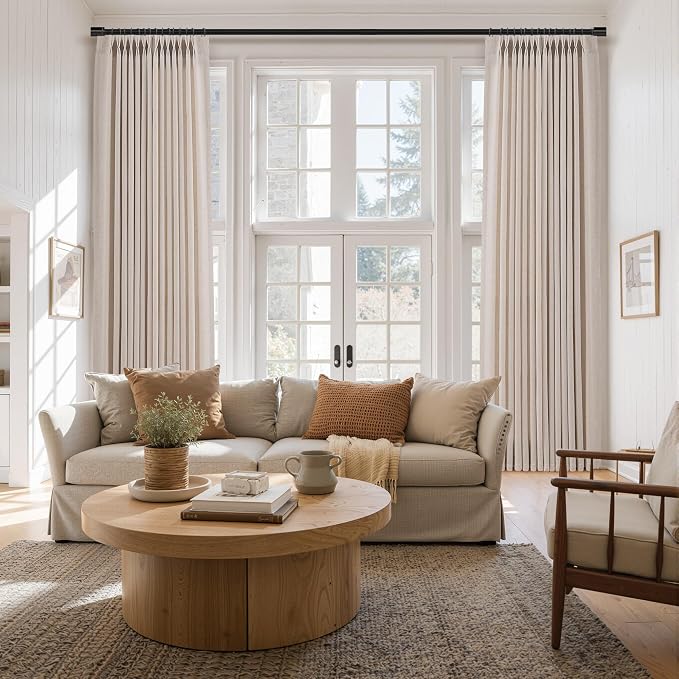Cream Beige Extra Long Pleated Linen Curtains 108 Inches Long for Living Room 2 Panels Set Natural Pleat Drapes Back Tab Semi Sheer Neutral Boho Ceiling to Floor Window Curtain for Bedroom 9 FT