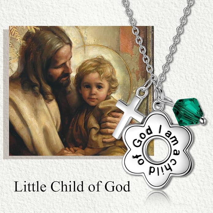 AOBOCO 925 Sterling Silver I Am a Child of God Daisy Necklace Jewelry Birthday Birthday Baptism Communion Gifts for Girls