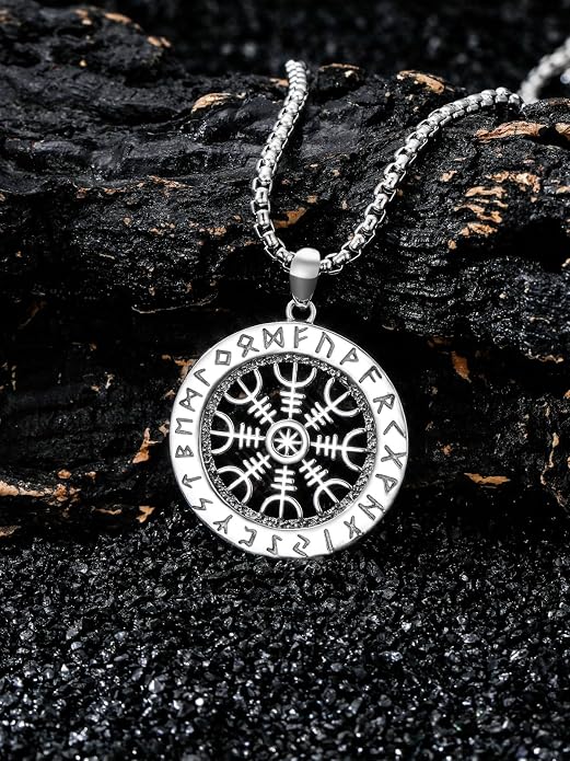 Viking Necklace for Men 925 Sterling Silver Viking Wolf/Thors Hammer/Vegvisir/Tree of Life/Compass Pendant Norse Necklace Amulet Talisman Christmas Gifts for Him Her
