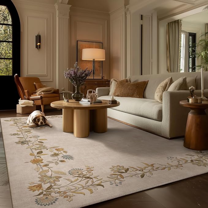 palohom 6x9 Area Rugs for Living Room: Washable Bedroom Rug Stain Resistant Non Slip Low Pile Ultra Soft Faux Wool Lightweight Vintage Print Rugs for Kitchen Dining Room Farmhouse Nursery Home Office