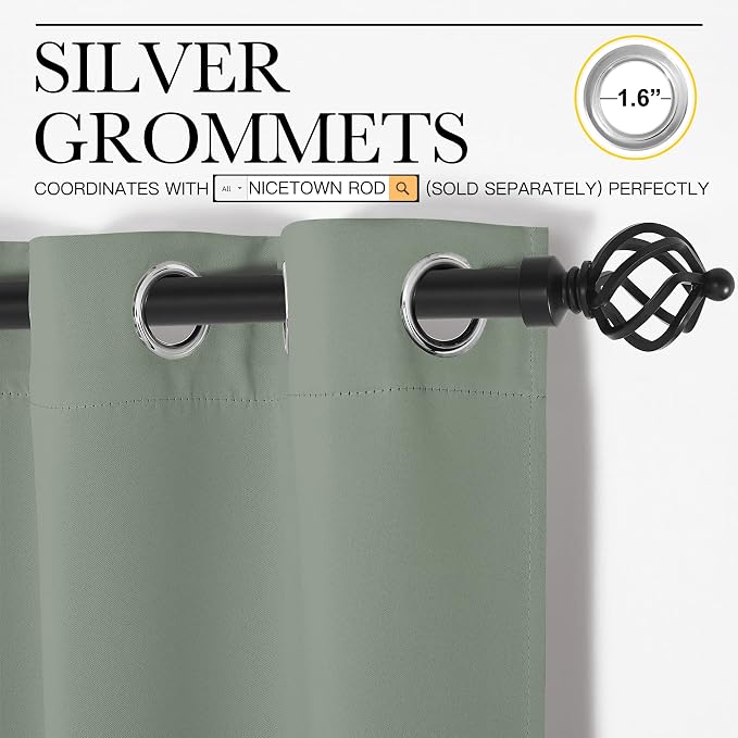NICETOWN Sage Green Blackout Curtains 86" Long for Office, Dining Room, Guest Room, Sound Reducing Heat and Cold Block Curtain Panels for Modern Room Decorative (55" Wide, 2 Pieces)
