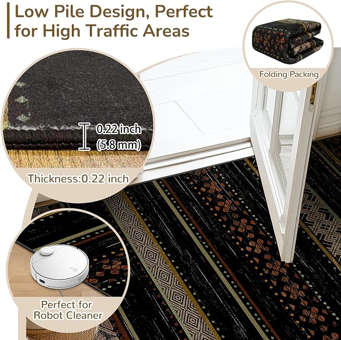 BESTSWEETIE 6x9 Area Rugs for Living Room Washable Moroccan Farmhouse Neutral Geometric Low Pile Non-Slip Soft Print Pattern Rug for Bedroom Kitchen Dining Room Entryway Black/Red/Brown/Cream/Yellow
