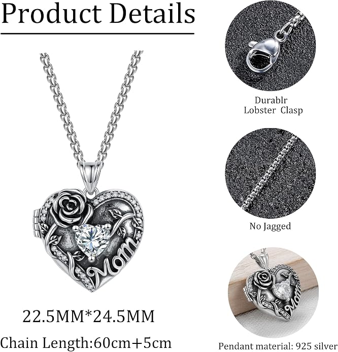 925 Sterling Silver Necklace for Men Women, Birthday Keepsake Jewelry Gifts for Mom Dad Friend