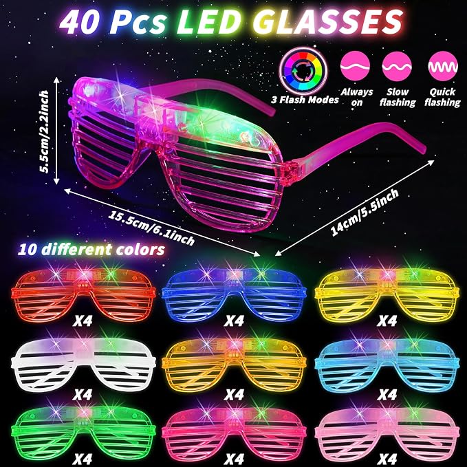 80 Pcs Glow in the Dark Party Supplies with Light up Glasses LED Bracelets 10 Neon Colors Glow Stick Bracelet Flashing Glasses for Kids Adult Rave Birthday Halloween Christmas Party Toys Favors