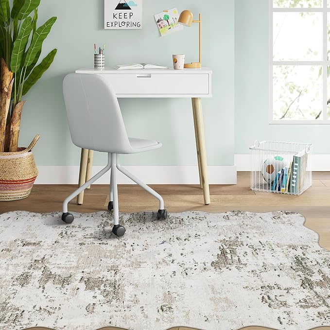 ROYHOME Modern Scalloped Abstract 2x3 Area Rug Non Slip Non Shedding Low Pile Stain Resistant Rug for Entryway Kitchen Bedroom,Taupe