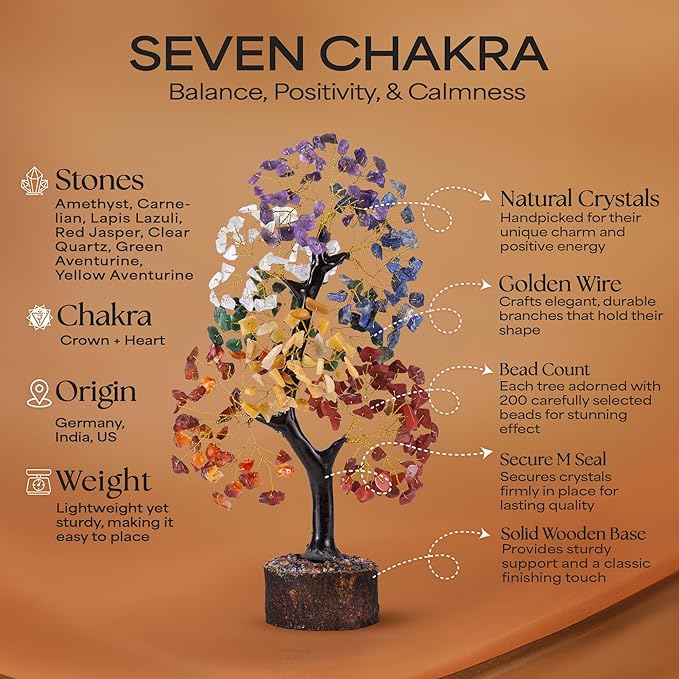 Crystal Decor - Faux Plants Indoor - Antique Decor - Crystal Tree - Stones and Crystals - Tree of Life Necklace - Chakra Decor - Money Tree Plant Indoor - Spiritual - Small Decor Items for Shelf