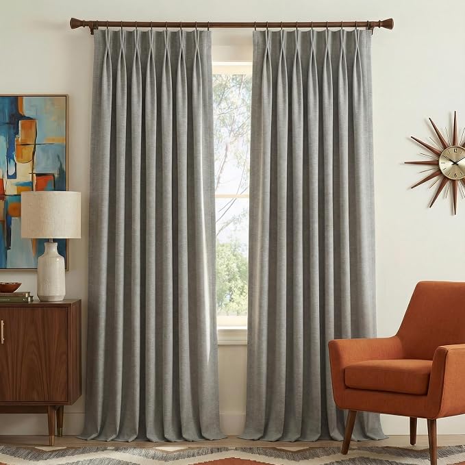 NICETOWN Stone Grey Pinch Pleated Linen Curtains 90" Long - Elegant & Classic Room Darkening Drapes for Patio Sliding Door, Natural Textured Fabric for Bedroom Windows, 40" Wide, 2 Panels