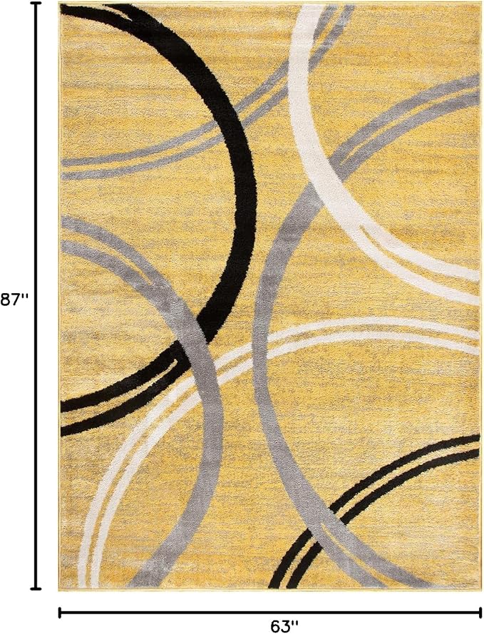 Rugshop Wavy Circles Jute Backing Living Room Area Rug Yellow 5'3" x 7'3"