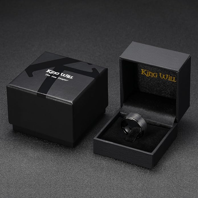 King Will Classic Tungsten Carbide Ring Brushed Two Grooved Center Hammered Design Mens Wedding Band for Men
