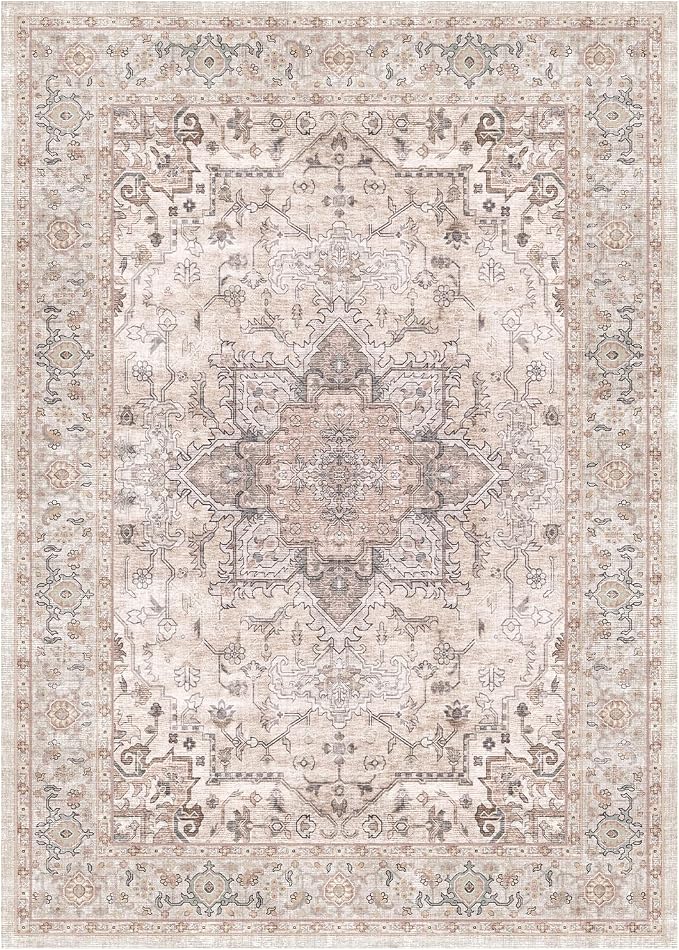 Lofus 3x5 Area Rugs for Living Room, Washable Area Rug, Rugs for Bedroom, Kitchen, Vintage Boho Carpet, Soft Non-Slip, Low Pile Large Area Rug for Office Dining Room, Pink
