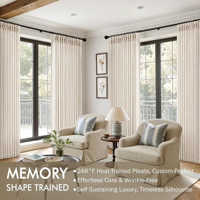 MIULEE Pinch Pleated Thick Linen Curtains 102 Inches Long 2 Panels for Living Room Bedroom, Linen Textured Drapes Pleat Back Tab Memory Trained Light Filtering Boho Birch Window Curtains with Hooks