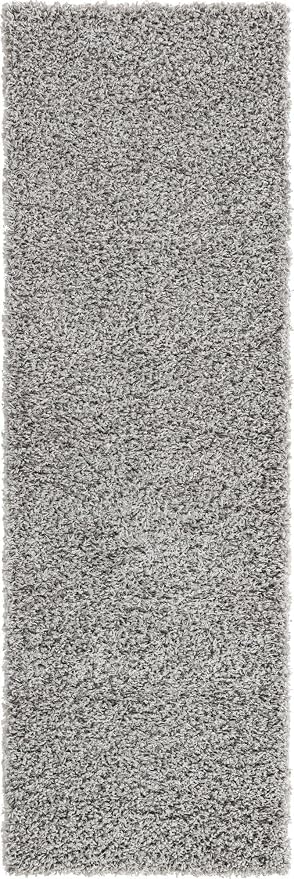 Unique Loom Solid Shag Collection Area Rug (2' x 6' 5" Runner, Cloud Gray) | Modern Solid rug, stain and water resistant, doesn't shed, easy to clean, kid and pet friendly. Ideal for the bathroom.