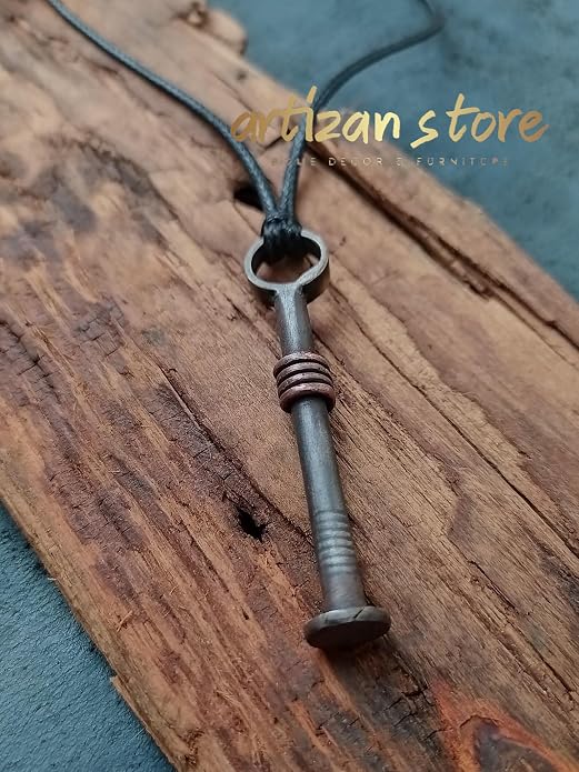 ARTIZANSTORE Iron Jewelry Pendant Necklace – Hand Forged Rustic Iron Pendant, Handmade Blacksmith Jewelry Necklace for Men & Women