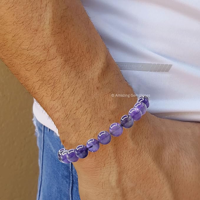 Amazing Gemstone Amethyst Bracelet for Women Men's Gifts - Protection Healing Crystal Bracelet - 8mm Gemstone Beaded Adjustable Bracelet Pulseras para Hombres Mujer Stocking Stuffers