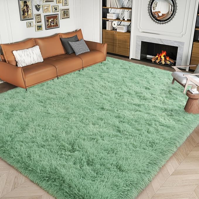 Soft Fluffy Sage Green Rug for Living Room Bedroom, 6x9 Shaggy Area Rugs | Non-Slip Light Green Rug for Nursery Kids Room Dorm Room Home Decor, Indoor Plush Floor Mint Green Carpet