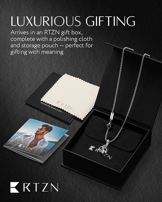 RTZN® Pendant Necklace for Men – Premium Stainless Steel Silver Pendant Necklace with 22" Chain – Waterproof & Non-Tarnish Small Pendants for Men – Bold Symbols of Strength & Legacy