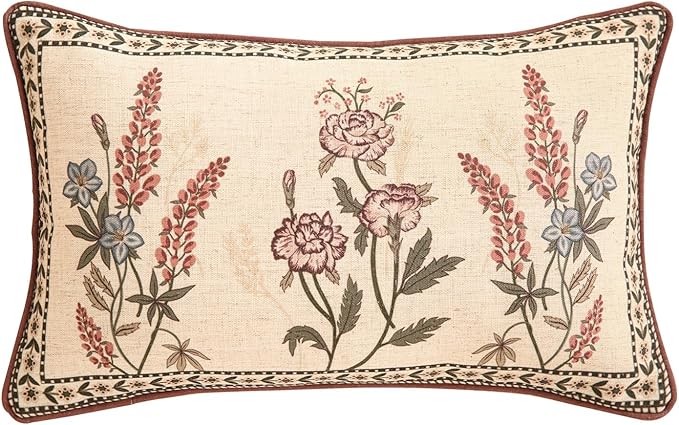 ISAENNE Designer Vintage Linen Throw Pillow Cover,20"x12"-Helena C | Elegant French Rectangle Pillow Cover,Concealed Zipper Design,Floral Pattern,Sofas,Bedroom,Living Room,Lounge Chairs