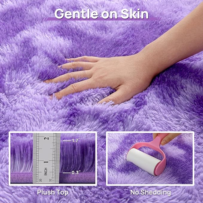 Deerhoo Large Shag Area Rugs 6 x 9, Tie-Dyed Plush Fuzzy Rugs for Living Room, Ultra Soft Fluffy Furry Rug for Bedroom, Indoor Carpet Nursery Rugs for Kids Room Home Decor, Purple