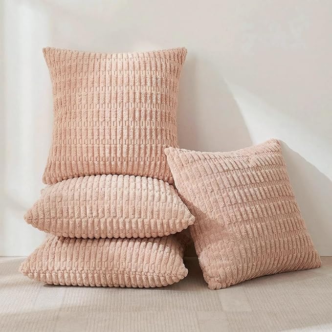 Fancy Homi 4 Packs Decorative Throw Pillow Covers for Living Room Couch Bed, Modern Farmhouse Boho Home Décor Accent Cushion Case, 22" x 22", Blush Pink