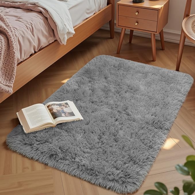 Macgace Small Throw Rugs for Bedroom, 2x3 Grey Mini Non-Slip Area Rug, Super Soft Plush Fluffy Carpet Modern Home Decor Aesthetic for Entryway Entrance Nursery Kids Room Dorm Office
