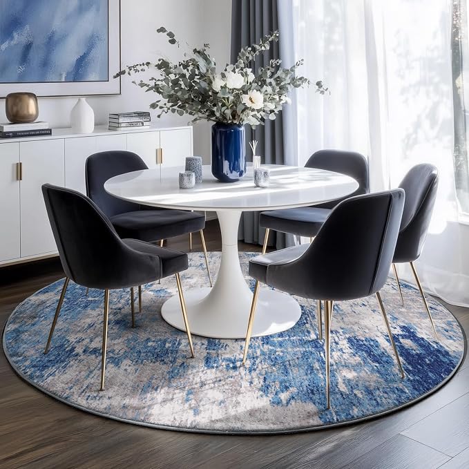 RELEANY Washable Area Rugs 6ft Non-Slip Modern Abstract Soft for Living Room Entryway Bedroom Kitchen, Print Pattern, Blue Grey Navy Gray
