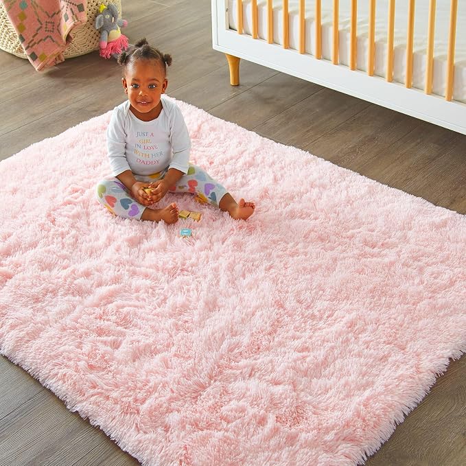 Ophanie Pink Area Rugs for Bedroom Girls, 6x9 Kids Fluffy Fuzzy Furry Shag Carpet, Plush Soft Cute Baby Shaggy Bedside Indoor Floor Rug for Teen Dorm Decor, Nursery with Over 99 pcs Pile fibers