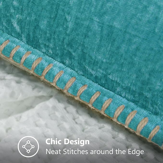decorUhome Soft Chenille Throw Pillow Covers 26x26 Set of 2 Turquoise | Fall Textured Decorative Throw Pillow Cases Stitched Edge Modern Farmhouse Luxury Boho Velvet for Couch Sofa Bed Home Decor