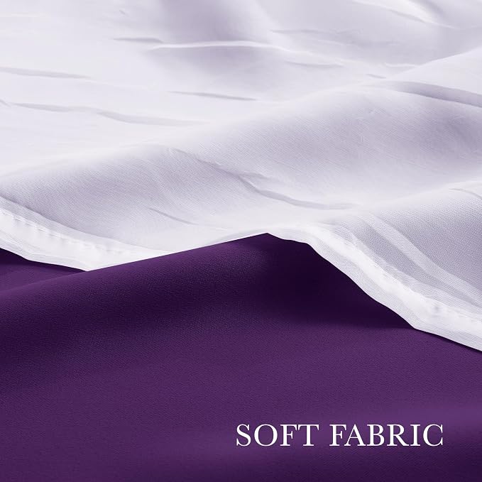 PONY DANCE Bedroom Curtains Purple - Mix & Match Room Darkening Curtains with White Crushed Sheer Voile, 52" Wide and 63" Long, Royal Purple, 2 Panels