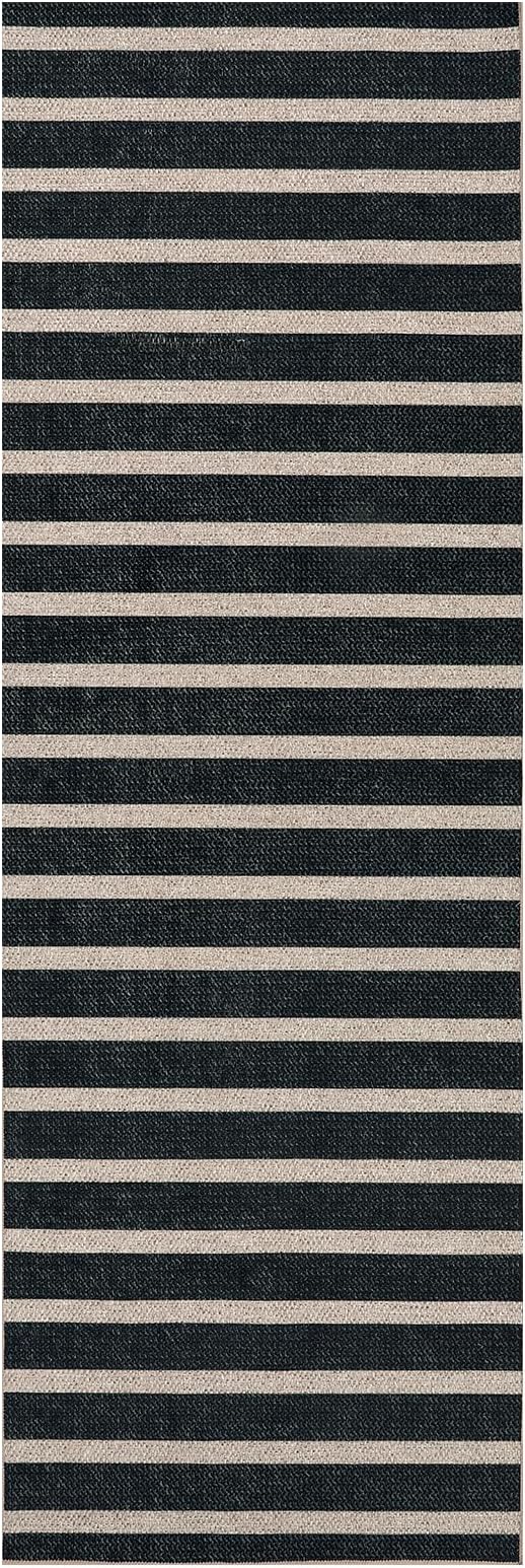 Lahome Striped Easy Jute Kitchen Runner Rug, 2x6 Washable Rugs for Hallways | Indoor Outdoor Black Non Slip Entryway Runners, Modern Farmhouse Neutral Carpet for Laundry Room Front Porch Entry