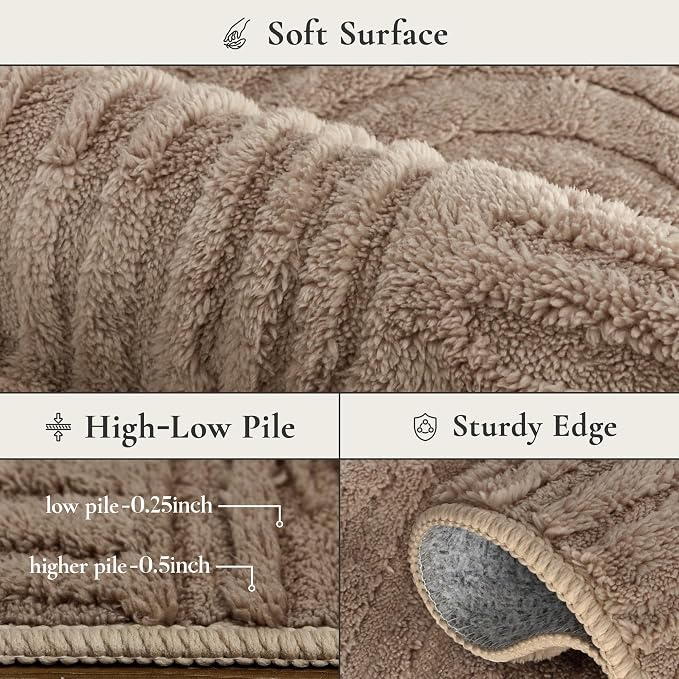 GENIMO Soft Washable Area Rugs 8x10, 3D Modern Arch Pattern Living Room Rug, High-Low Pile Textured Non Slip Carpet, Non-Shedding Stain Resistant Light Brown Rugs for Bedroom, Dining Room, Nursery