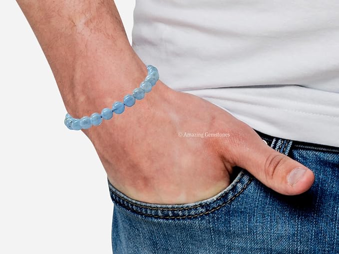Amazing Gemstone Aquamarine Bracelet for Women Men's Gifts - Protection Healing Crystal Bracelet - 8mm Gemstone Beaded Adjustable Bracelet Pulseras para Hombres Mujer Stocking Stuffers