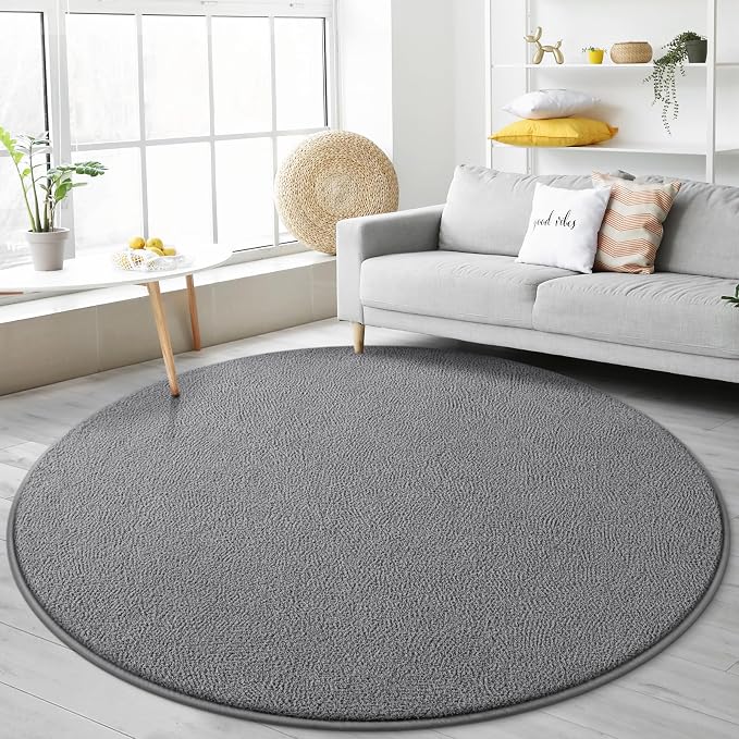 Gifeas Ultra Soft Round Area Rugs for Living Room Bedroom, 5x5 Feet Grey Thickened Memory Foam Modern Indoor Circle Carpets, Non-Slip Comfy Circular Rug for Boys Girls Nursery Room Home Decor