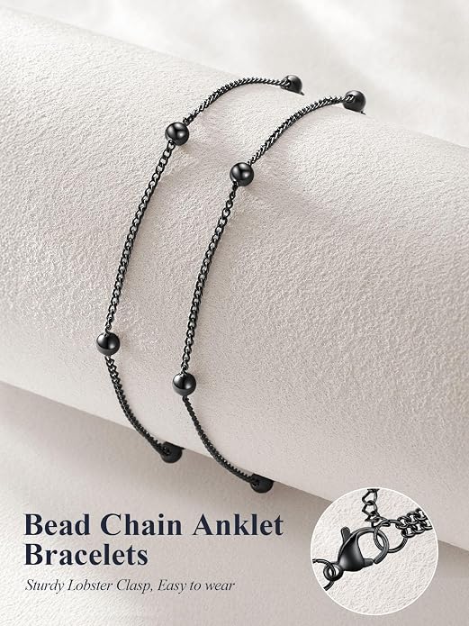 U7 Silver/Gold Ankle Bracelets for Women Layered Chain Anklets Stainless Steel Waterproof Summer Beach Anklet Cham, Adjustable 8.5"-10.5"