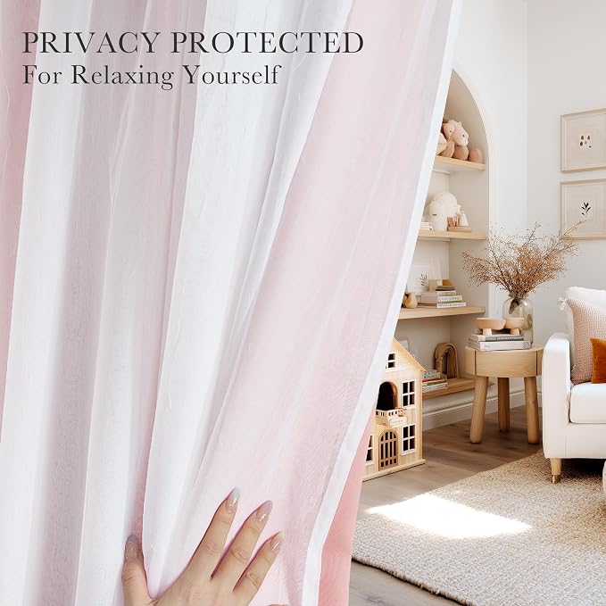 PONY DANCE Nursery Curtains Pink - Curtains for Bedroom Decor Aesthetic Cute Double Layer with Sheer Overlay Windows Covering, 52 x 84 inches, Rose Blush, 2 Panels