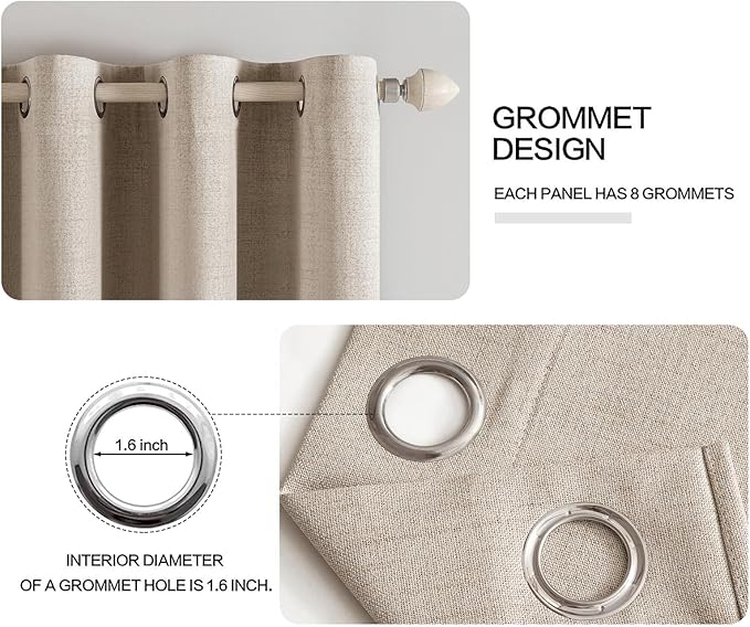 MIULEE Linen Textured Curtains for Bedroom Solid 100% Blackout Thermal Insulated Taupe Grommet Room Darkening Curtains & Drapes Luxury Decor for Living Room 52 x 45 Inch (2 Panels)