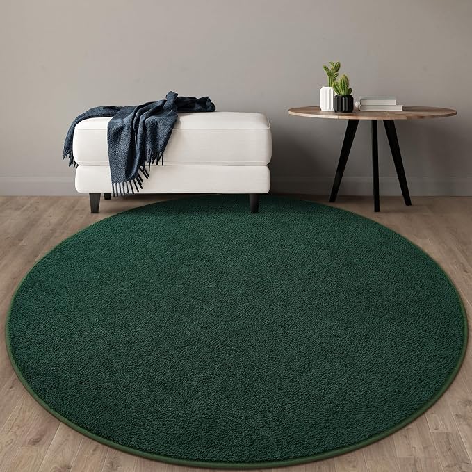 Gifeas Ultra Soft Round Area Rugs for Living Room Bedroom, 5x5 Feet Deep Green Thickened Memory Foam Modern Indoor Circle Carpets, Non-Slip Comfy Circular Rug for Boys Girls Nursery Room Home Decor
