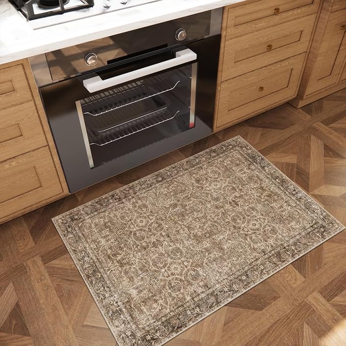 Machine Washable Entryway Small Area Rugs: Soft Non-Slip Low Pile Door Mat Indoor Entrance 2x3 ThrowRug for High-Traffic Areas Kitchen, Hallway, Farmhouse Decor