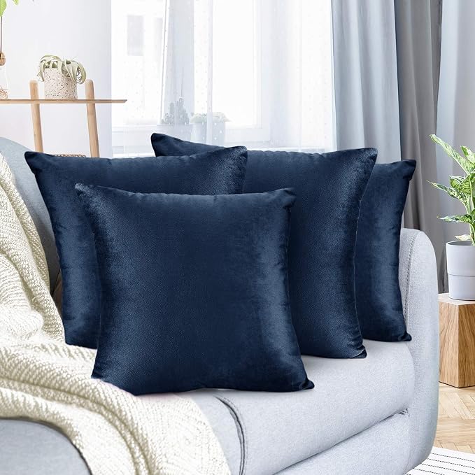 Nestl Throw Euro Pillow Covers, Cozy Velvet Decorative Pillow Covers 26 x 26 Inches, Soft Solid Couch Pillow Case for Sofa, Bed and Car, Set of 4 - Navy Blue
