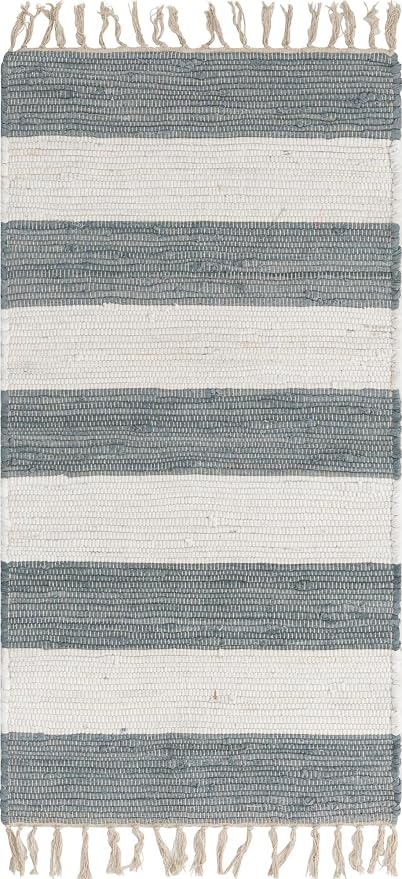Unique Loom Chindi Rag Collection Area Rug - Striped (2' x 4' 1" Runner, Gray/ Ivory)