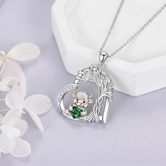 PELOVNY Teddy Bear Necklace for Women 925 Sterling Silver Bear/Highland Cow/Fox/Cat/Axolotl Birthstone Necklace Christmas Birthday Jewelry Gifts for Mom Daughter Wife Sister