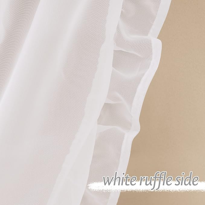 PONY DANCE Ruffle Curtains Double Layers Sheer Overlay Elegant Decoration for French Country Rustic Design Window Covering with Tiebacks, 52" Wide x 95" Long, Biscotti Beige, 2 Panels