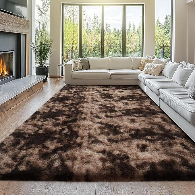Topmaxcs Area Rug 10x14 Living Room - Tie-Dyed Brown Large Shag Area Rug | Unique Tie-Dyed Pattern - Rich Brown Tones - Soft Plush Pile - Elevates Any Room's Style